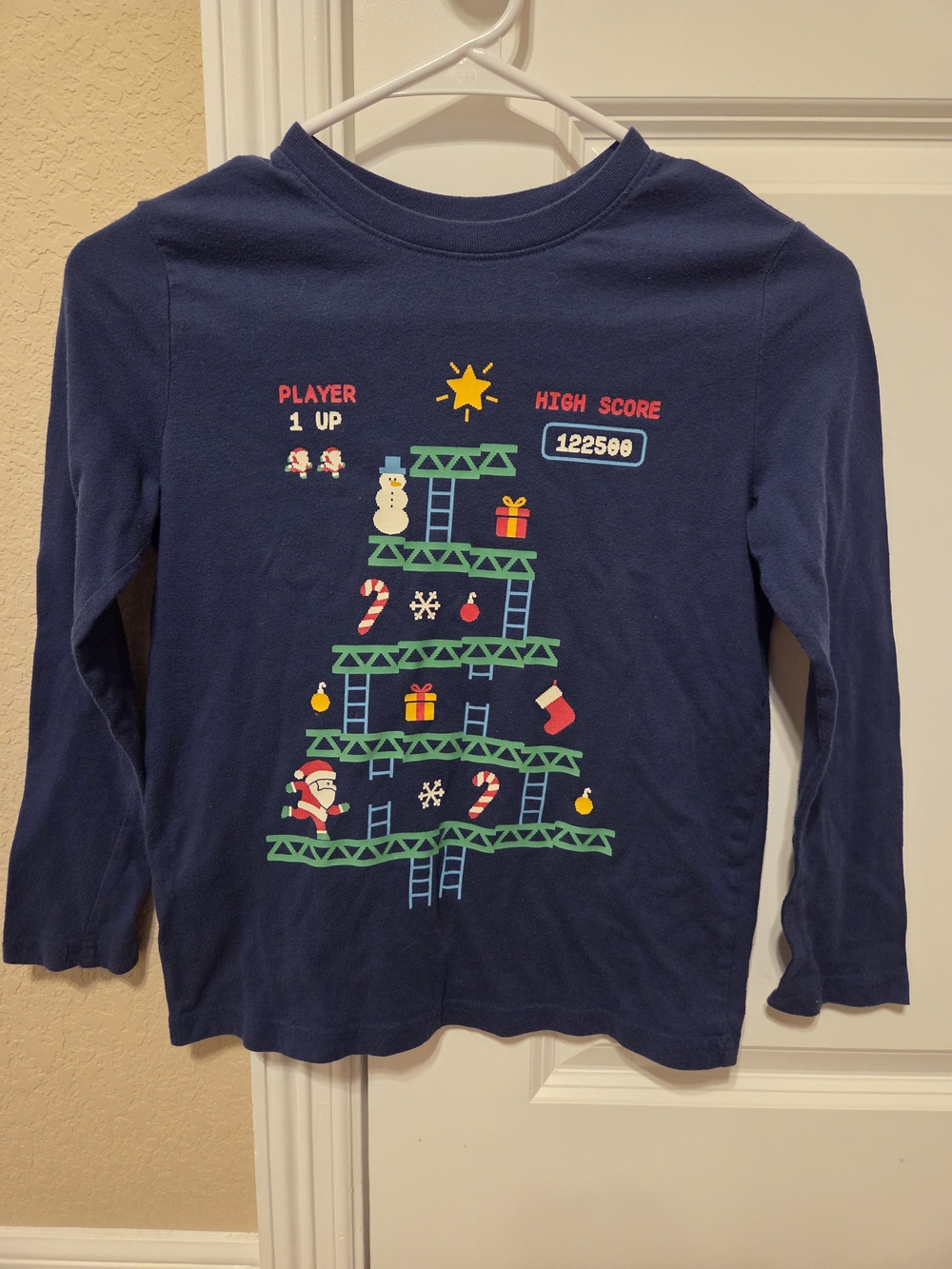 Jumping Beans Navy Long-Sleeve Tee with Holiday Game-Tree Graphic